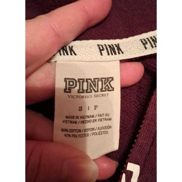 Victoria Secret PINK Women’s Small Quarter Zip Maroon Sweater Spell Out Size S - Picture 4 of 4